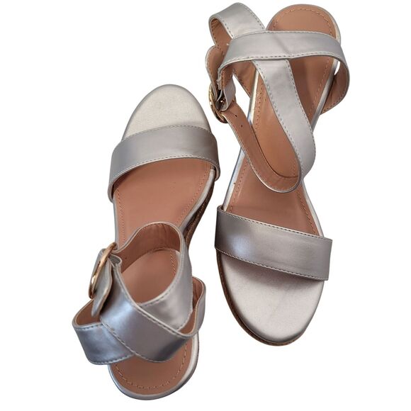 ZBY Cork Wedge Espadrille Sandals Silver Ankle Strap Size 7 New - Picture 10 of 11